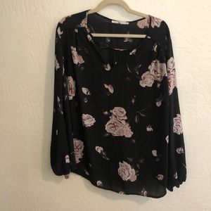 Black sheer floral long sleeve blouse